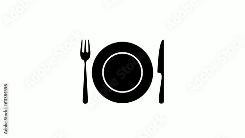 Knife, plate and fork animated icon isolated on white background