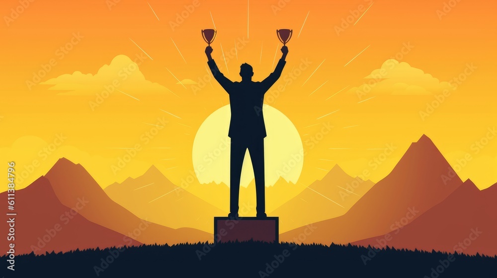 A picture featuring a person celebrating a holding a trophy. AI generated