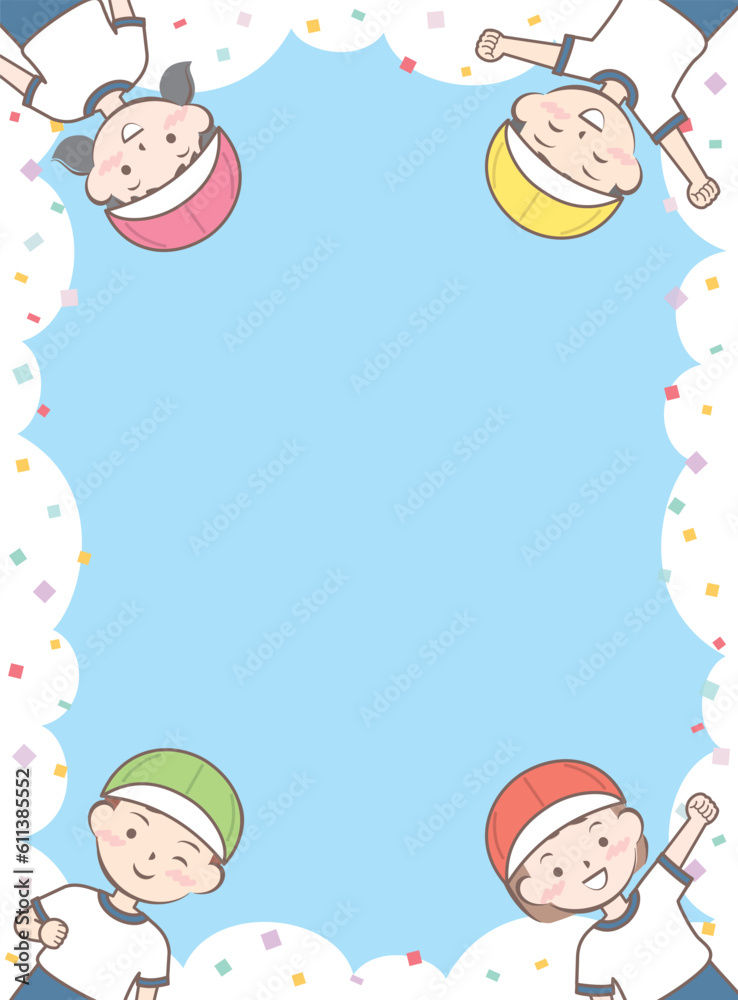 体操着の子供たちのフレーム　運動会　帽子