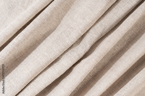 Natural linen canvas, organic textile with embroidery. Linen fabric texture, fabric background.