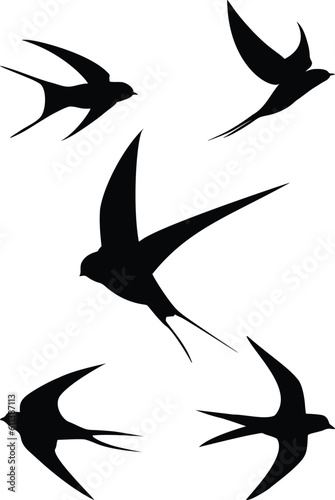 Flying swallow birds silhouette illustrations, isolated on white.  ZIP file contains EPS, JPEG and PNG formats