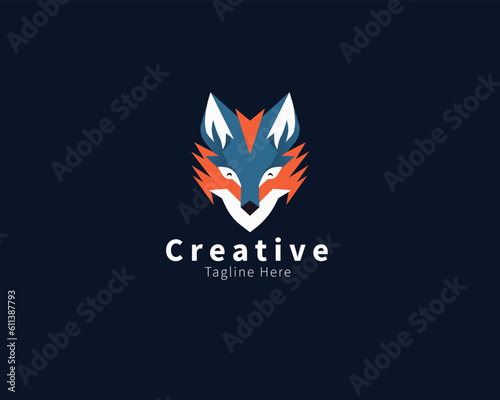 Fox Head logo design, simple abstract wolf face logo concept design template
