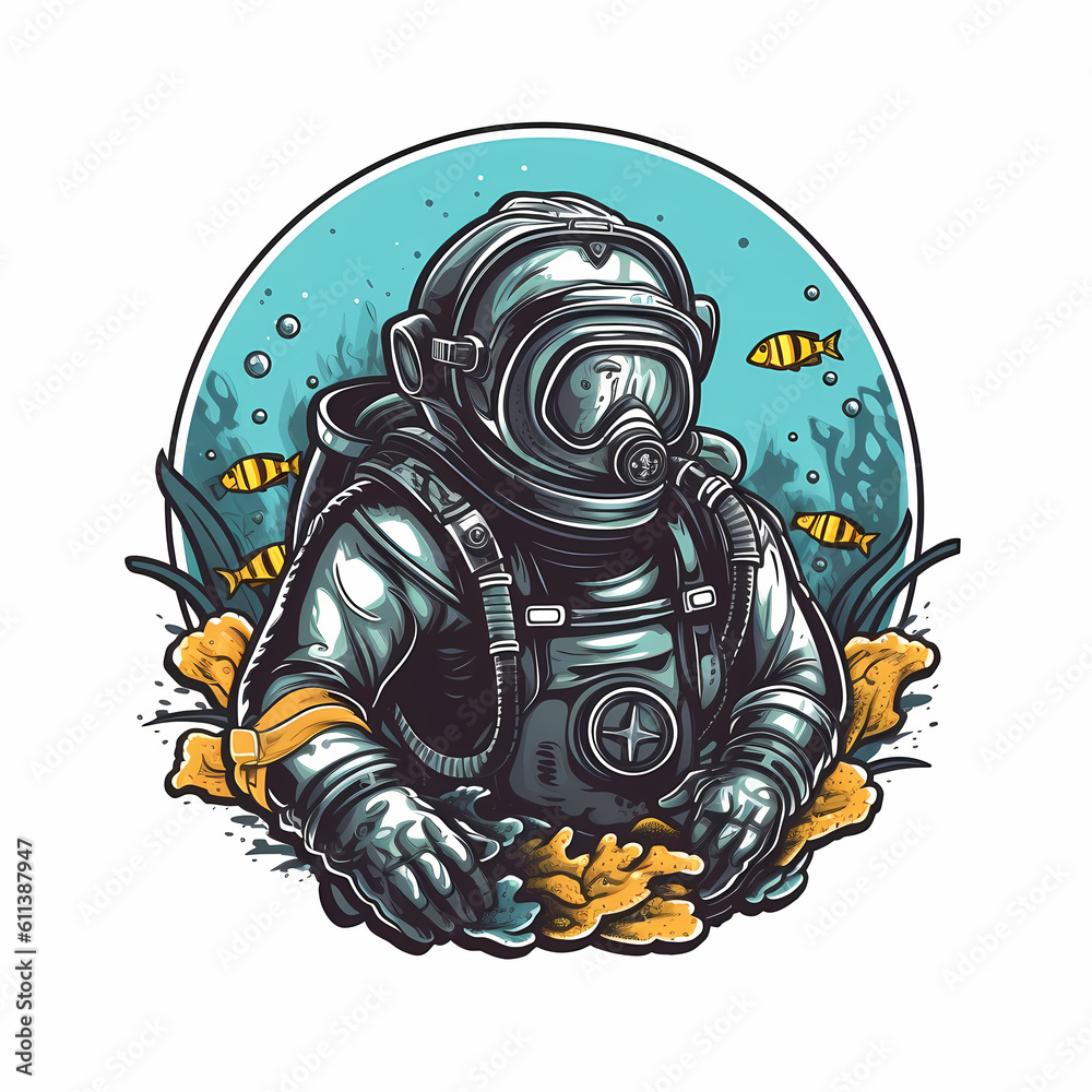 Diver Diving at the sea illustration. Generative AI