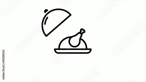 Chicken in restaurant serving tray icon animation isolated