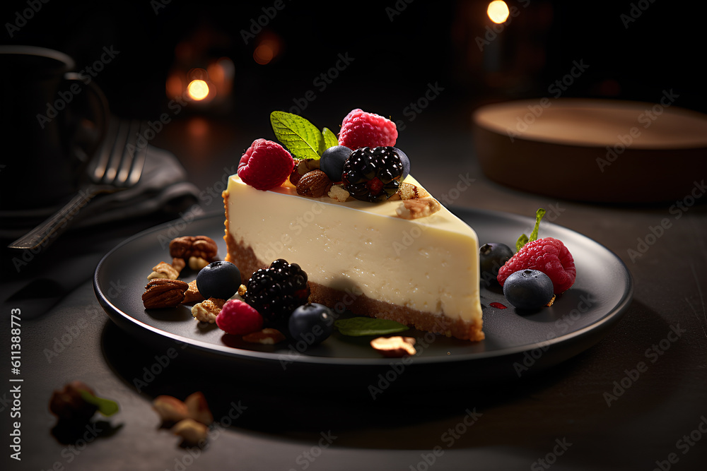 Promotional commercial photo cheese cake with berries