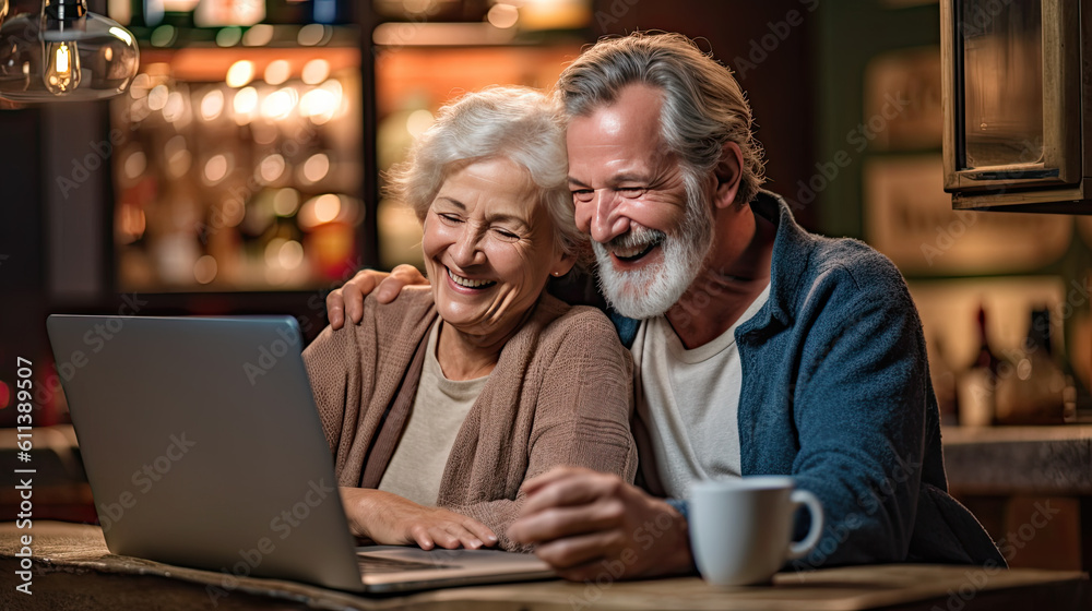 Senior couple browsing the internet together Generative AI Senior couple browsing the internet together Generative AI