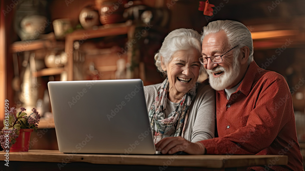 Senior couple browsing the internet together Generative AI Senior couple browsing the internet together Generative AI