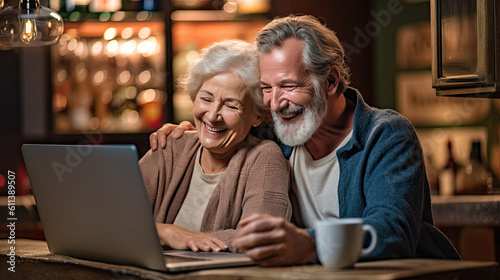 Senior couple browsing the internet together Generative AI