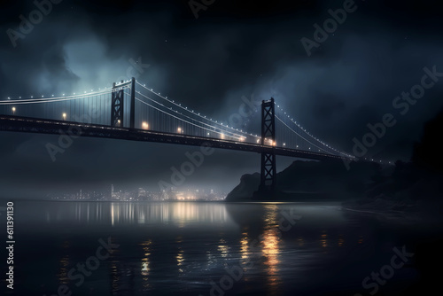 Obraz na płótnie Beautiful and delightful bridge over the river created with Generative AI technology w salonie