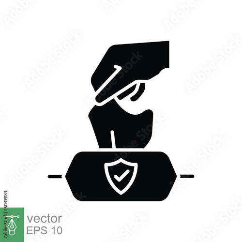Hand pulling wet tissue icon. Simple solid style. Hand tissues box, handkerchief, wash, hygiene concept. Black silhouette, glyph symbol. Vector illustration isolated on white background. EPS 10.