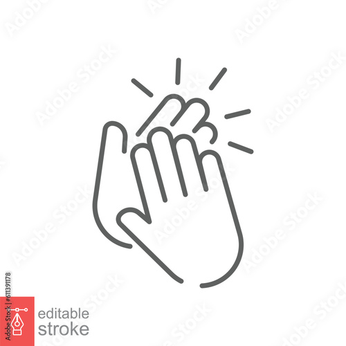 Applause icon. Simple outline style. Clap, hand, high five, plaudits, standing ovation, success concept. Thin line symbol. Vector illustration isolated on white background. Editable stroke EPS 10.
