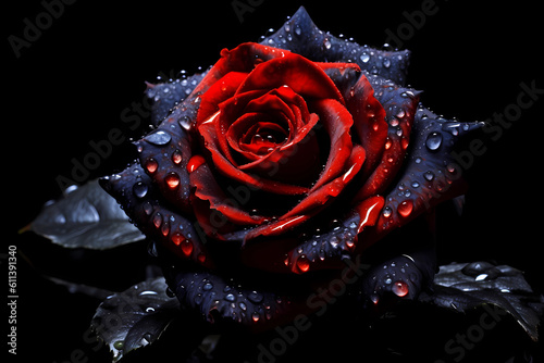 Obraz na płótnie A beautiful rose with black and red colors on a dark background created with Generative AI technology
w salonie