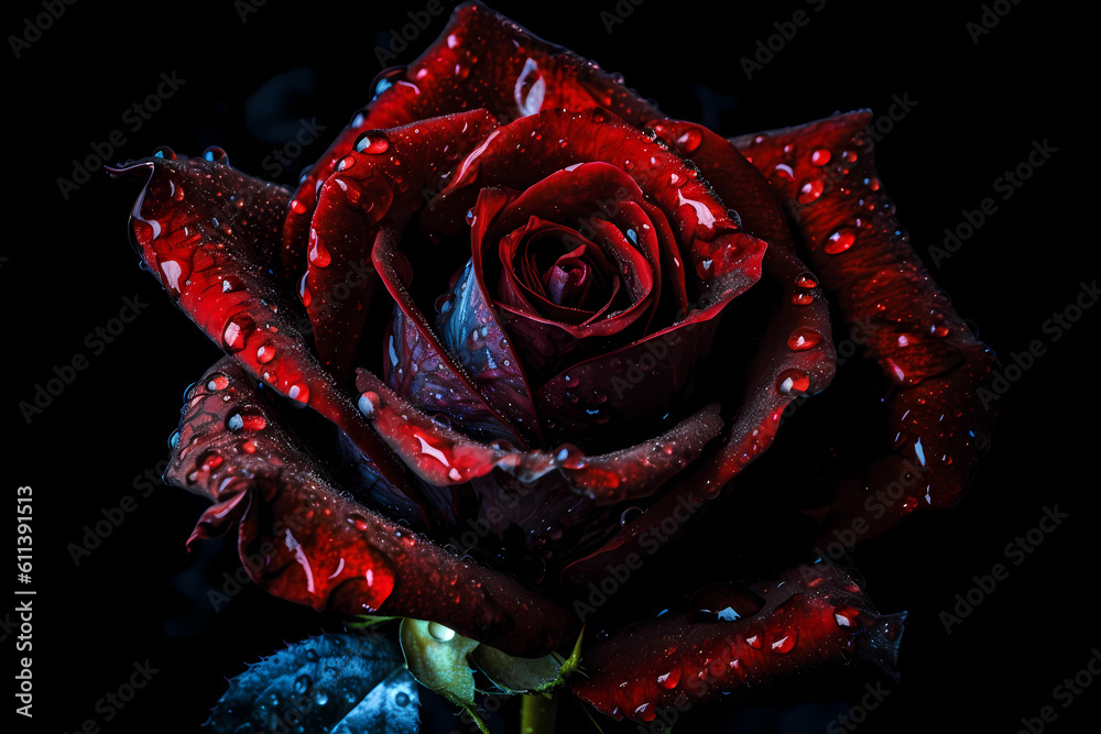 Beautiful atmospheric rose on a dark background created with Generative AI technology