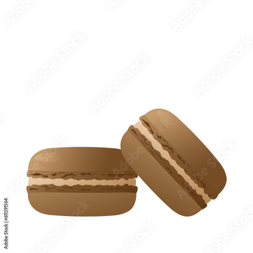 Brown chocolate macarons.Highly detailed dessert, macaroon, sweets, menu design, restaurants shop. Gradient macarons. Vector illustration