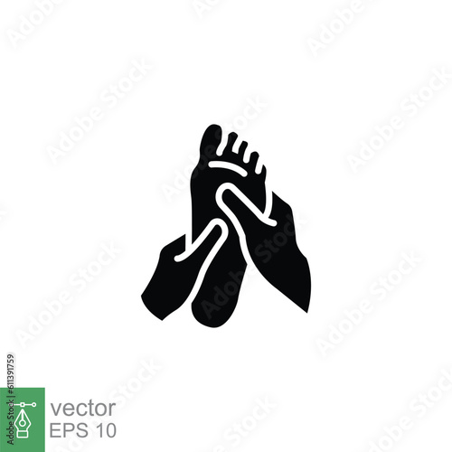 Foot massage icon. Simple solid style. Reflexology, human toe, leg, health, thai medicine concept. Black silhouette, glyph symbol. Vector illustration isolated on white background. EPS 10.