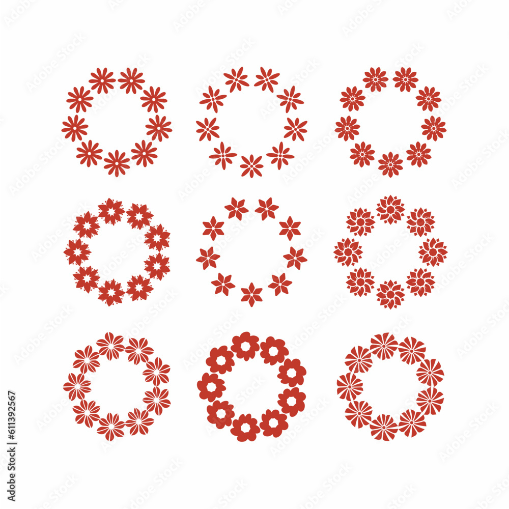 set of circular flower vector illustration
