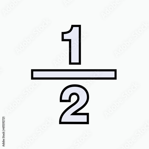 Fraction Icon. Format Numbers One Per Two, Mathematics Element Symbol.