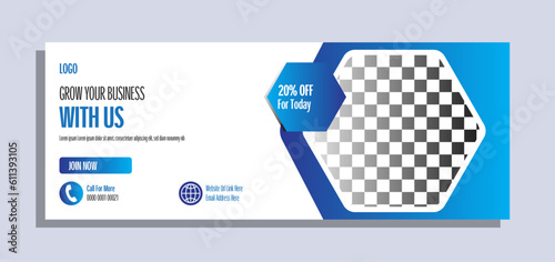 facebook cover page timeline web ad banner template with photo place modern layout, facebook cover banner template social media 