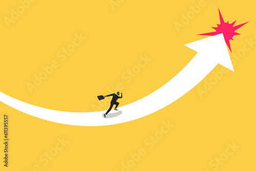 Employees or businessman running upwards the arrow.concept of Business growth and improvement, target high profit, stock market and success