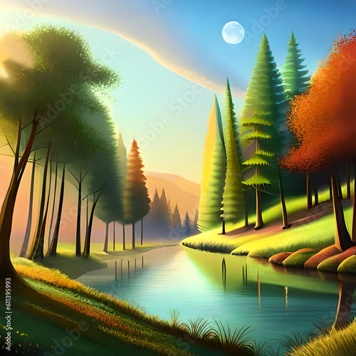 sunset in the forest