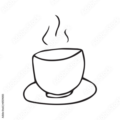 a cup of tea or coffee. Vector illustration. the art of doodles. black and white drawing. hot drink. steam forms over the cup.