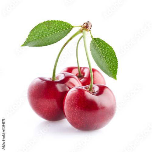 Wallpaper Mural Sweet cherry with leaves on white background Torontodigital.ca