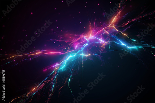Neon thunder abstract background. Generative AI