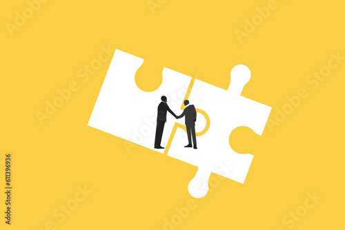 Business negotiation, deal making or acquisition, merger vector concept. Two men shaking hands. Minimal design. Eps10 illustration