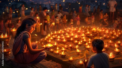 Diwali celebration background with indian people, Generative Ai