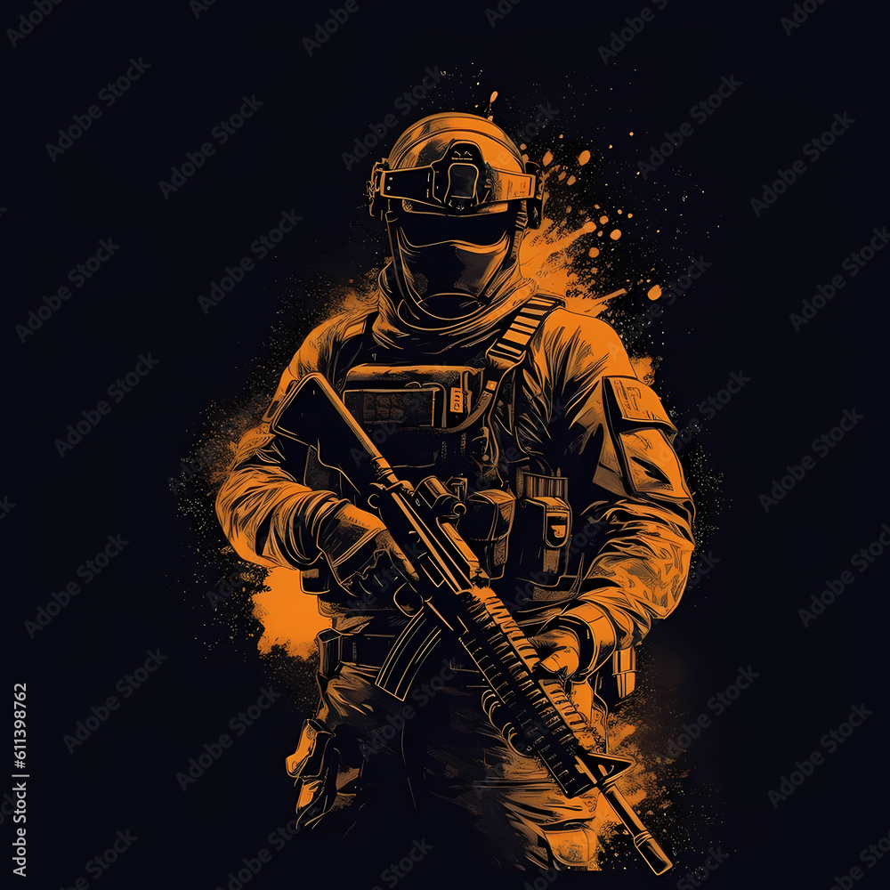 Naklejka premium Army Soldier Illustration. Generative AI