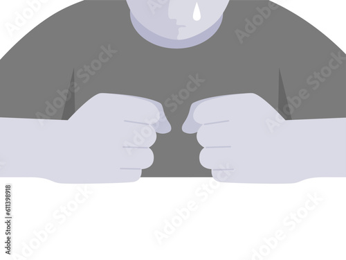 Isolated of a sad child boy with fists, flat vector illustration.