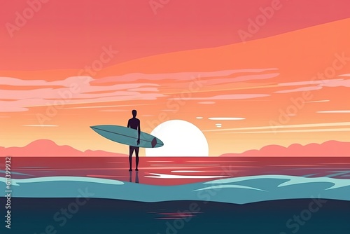 Light watercolors surfer on beach
