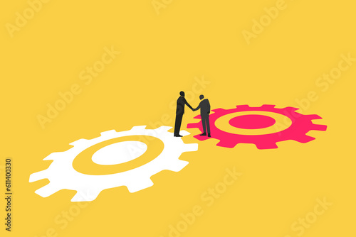 Business negotiation, deal making or acquisition, merger vector concept. Two men shaking hands. Minimal design. Eps10 illustration.eps
