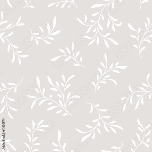 Floral seamless pattern. Branch with leaves ornamental texture. Flourish nature summer garden textured background