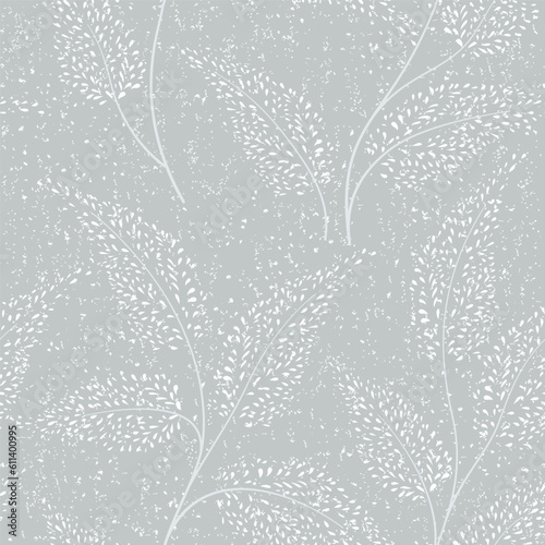 Floral winter seamless pattern. Snow forest texture. Snowy branches with dotted leaves winter holiday christmas background