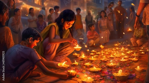 Diwali celebration background with indian people, Generative Ai © Deep Ai Generation