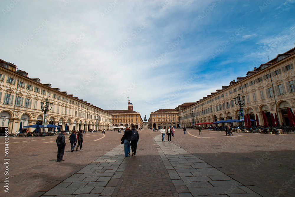 Piazza San Carlo square in the Old Town center of Turin, Italy