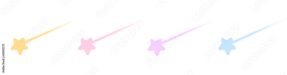 Sparkling star pastel gradient set. Glowing falling star gradient blur clipart. Sparkling star pastel gradient set. Glowing falling star gradient blur clipart.