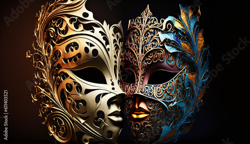 Realistic luxury carnival mask with colorful feathers.