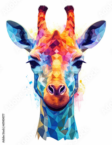 giraffe painted with geometric shapes on a white background. created with generative AI