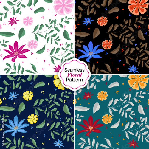 Seamless Floral Pattern in Four Colorways