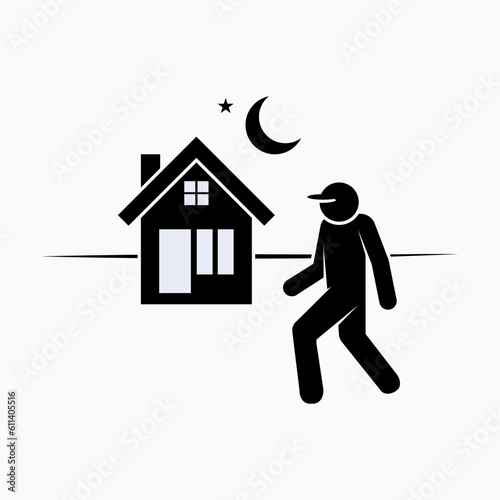 Man Go Home Icon. Job Done Symbol - Vector.    