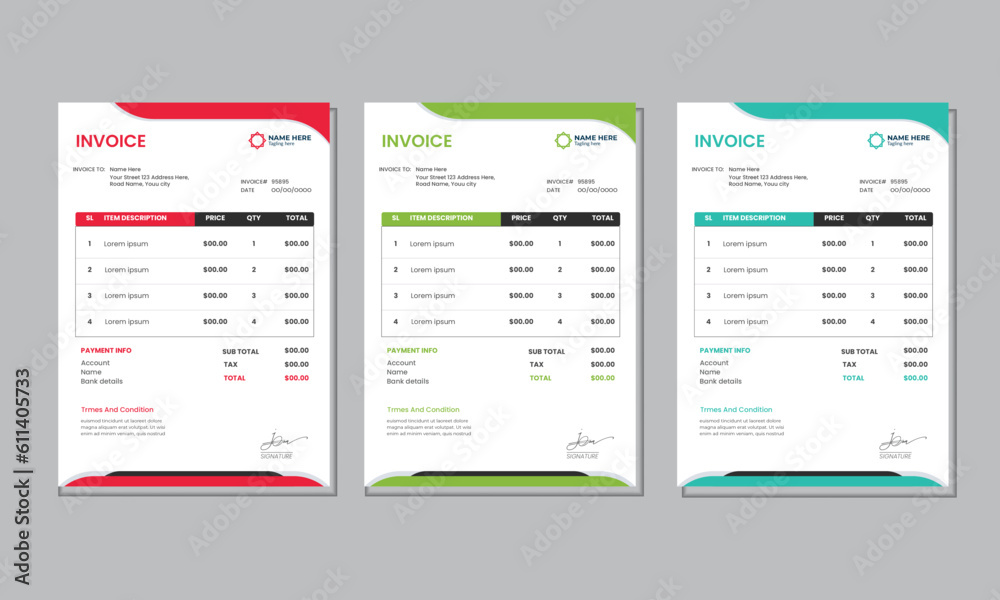 Corporate Invoice template design minimal and professional payment agreement form money accounting tax page. clean invoice, simple invoice document 
