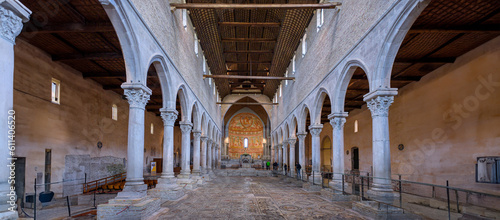 Wide angle view of Fourth Century floor mosaic in the Basilica of Aquileia, Italy