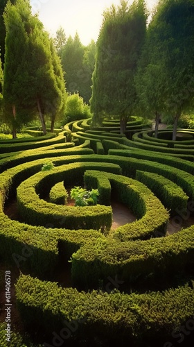An Enchanted Garden with a Plant Maze