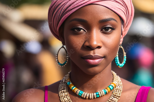 Portrait of young attractive congolese woman. Generative AI