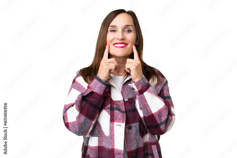 Middle age woman over isolated chroma key background smiling with a happy and pleasant expression