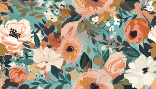 Painted wedding Florals pattern. Hand drawn bright abstract flowers and leaves print. Cute modern cartoon style pattern. Fashionable template for design