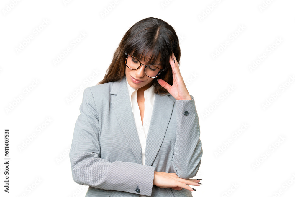 Young caucasian woman over isolated chroma key background with headache Young caucasian woman over isolated chroma key background with headache