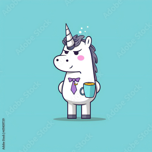 Unicorn drinking coffee cartoonize photo